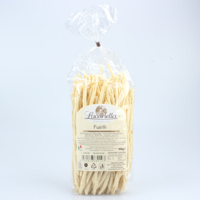 Fusilli Ferricelli Lucani del Pastificio Lucanella, pasta artigianale della Basilicata realizzata con semola di grano duro secondo la tradizione lucana.