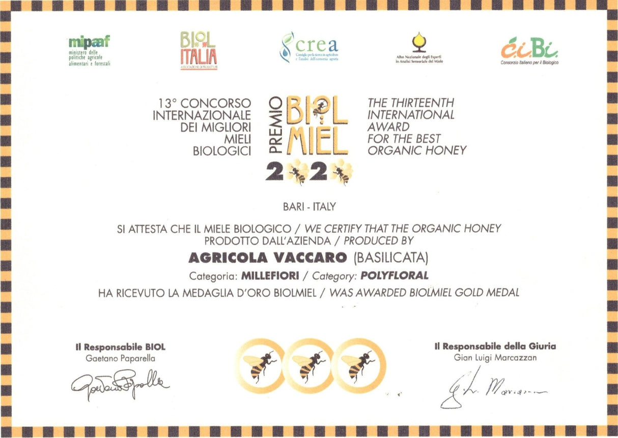 Miele di Millefiori Biologico Vaccaro