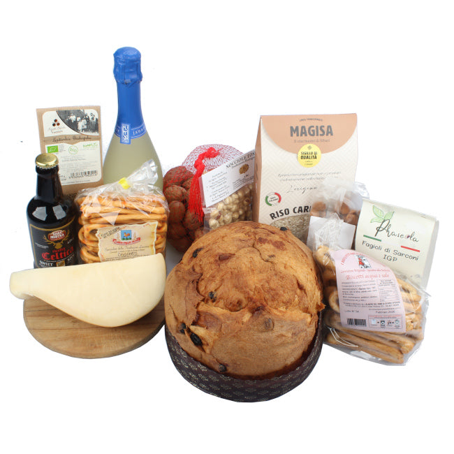 Box gastronomico di prodotti tipici lucani — salumi, formaggi, olio extravergine e vini artigianali selezionati da Sudrise per raccontare i veri sapori della Basilicata.