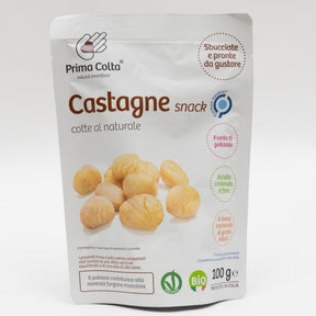Castagne Snack biologiche Prima Colta da Castagna di Serino IGP, cotte al naturale, snack vegano ricco di fibre e potassio.