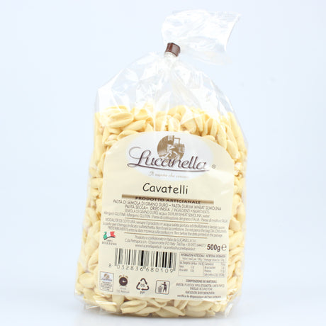 Cavatelli artigianali del Pastificio Lucanella, pasta tipica della Basilicata realizzata con semola di grano duro selezionata e lavorata secondo la tradizione lucana.