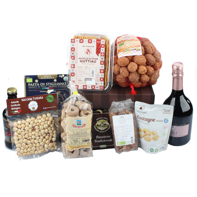 Box di prodotti lucani a km zero — specialità artigianali della Basilicata realizzate con ingredienti genuini e sostenibili, scelti da Sudrise per promuovere la filiera locale.