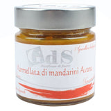 Vasetto di marmellata artigianale di mandarini Avana con scorze tagliate a mano, poco zucchero e profumo intenso degli agrumi mediterranei. Prodotto Biologico della Basilicata