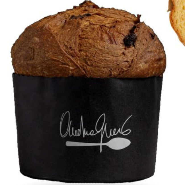 Panettone artigianale al cioccolato al latte e fichi canditi, firmato Andrea Gnoni, ricco e profumato, prodotto in Basilicata.