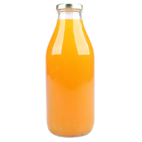 Bottiglia di succo di arancia biologico calabrese ottenuto da arance fresche, 100% puro e non da concentrato.