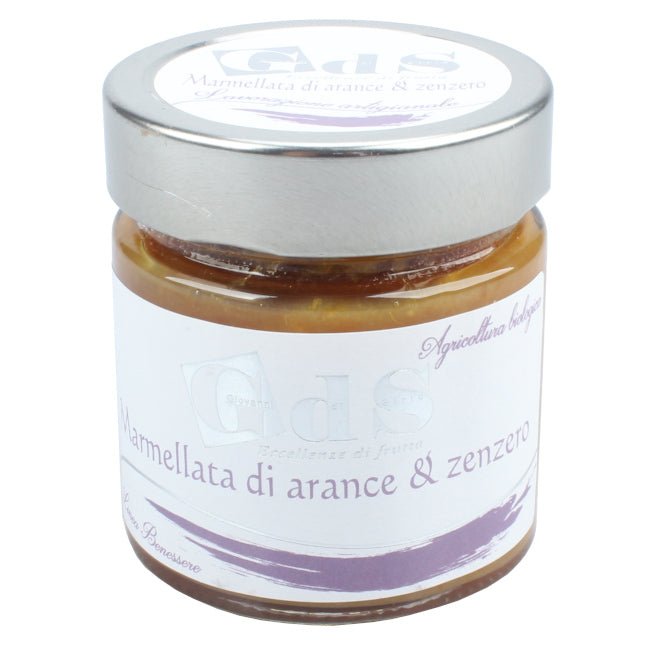 Marmellata artigianale di arance e zenzero di Castronuovo di Sant'Andrea, preparata con agrumi biologici, lavorazione in giornata e ricca di frutta.