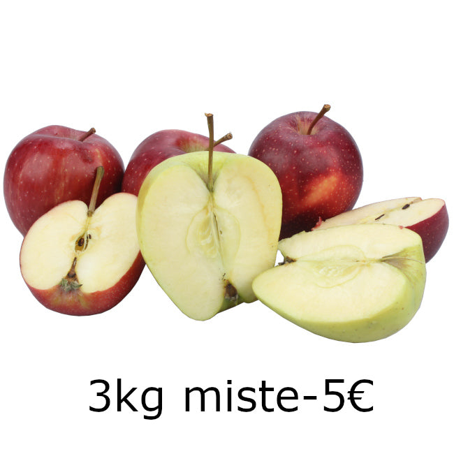 Cassetta da 3 kg di mele lucane Tropiano, selezione mista di varietà Golden, Royal Gala e Red Chief, fresche e ricche di sapore