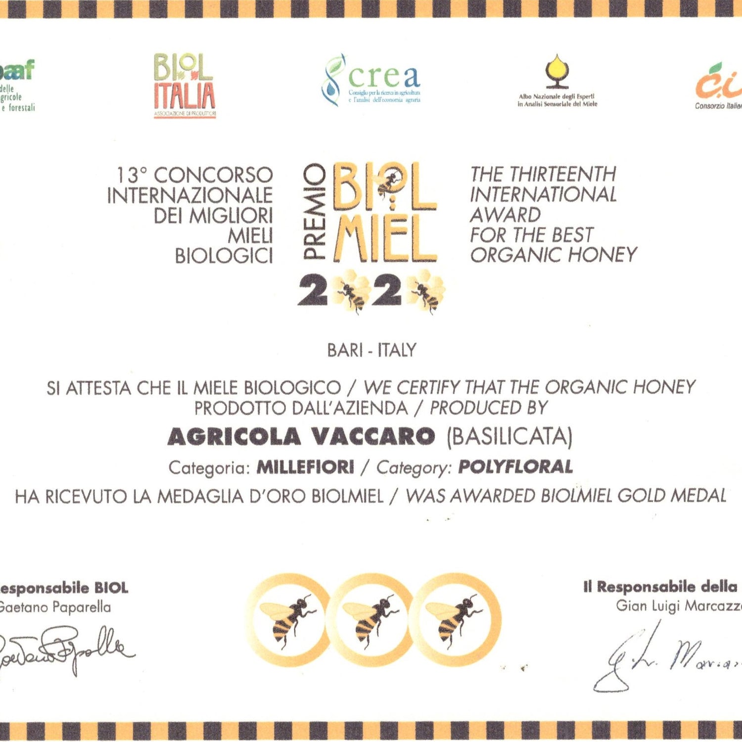 Miele di Millefiori Biologico Vaccaro