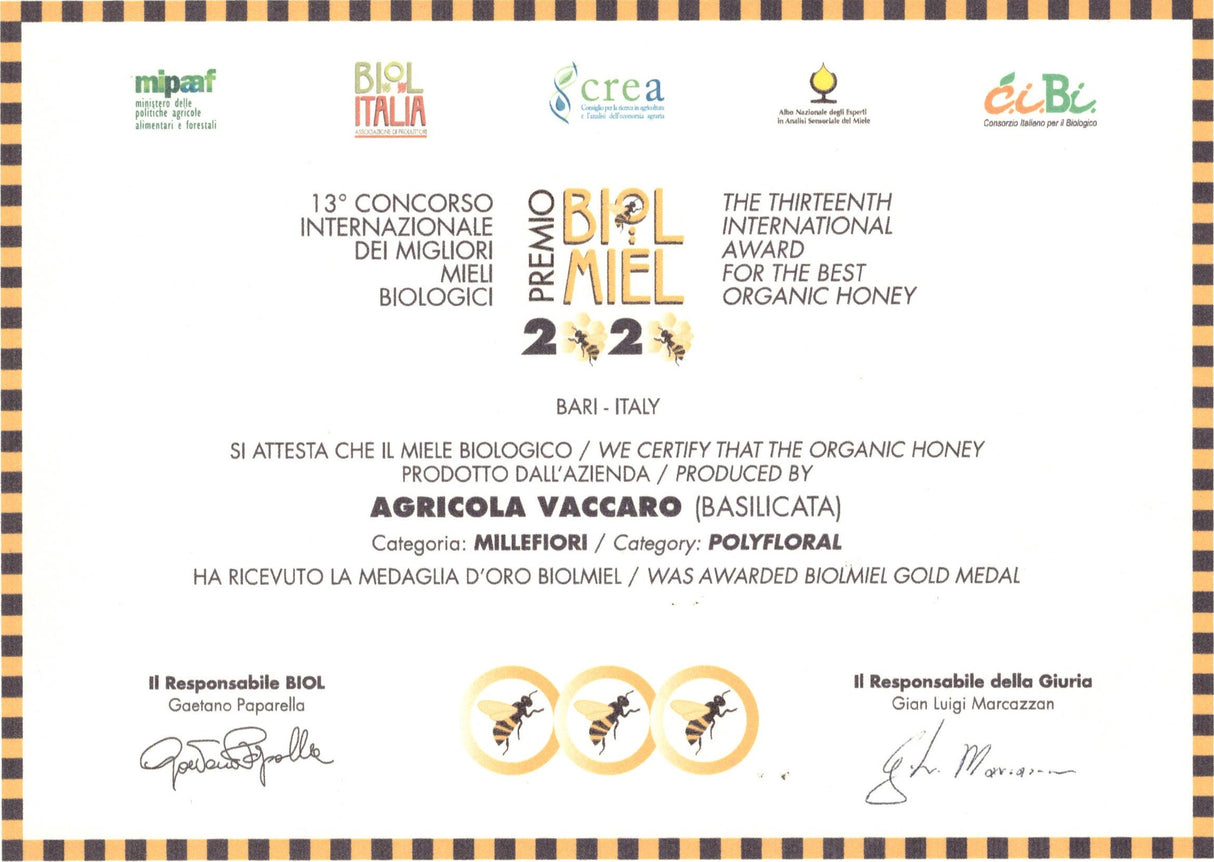 Miele di Millefiori Biologico Vaccaro
